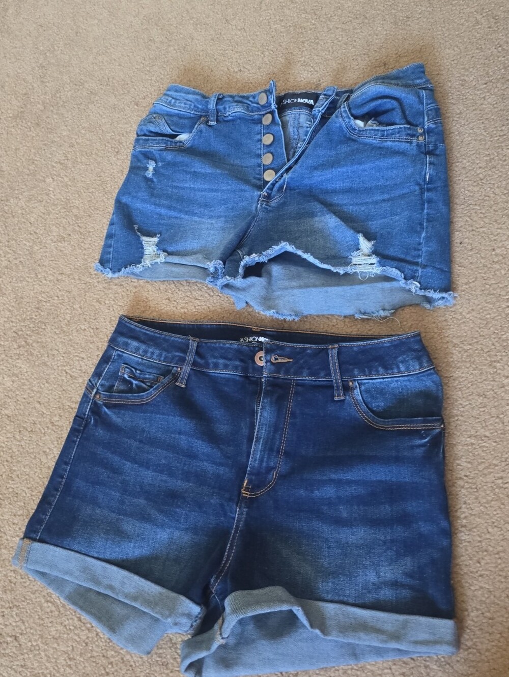 Fashion Nova Blue Distressed Denim Shorts Duo